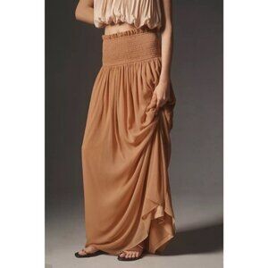 Anthropologie Smocked Sheer Maxi Skirt Peach Medium